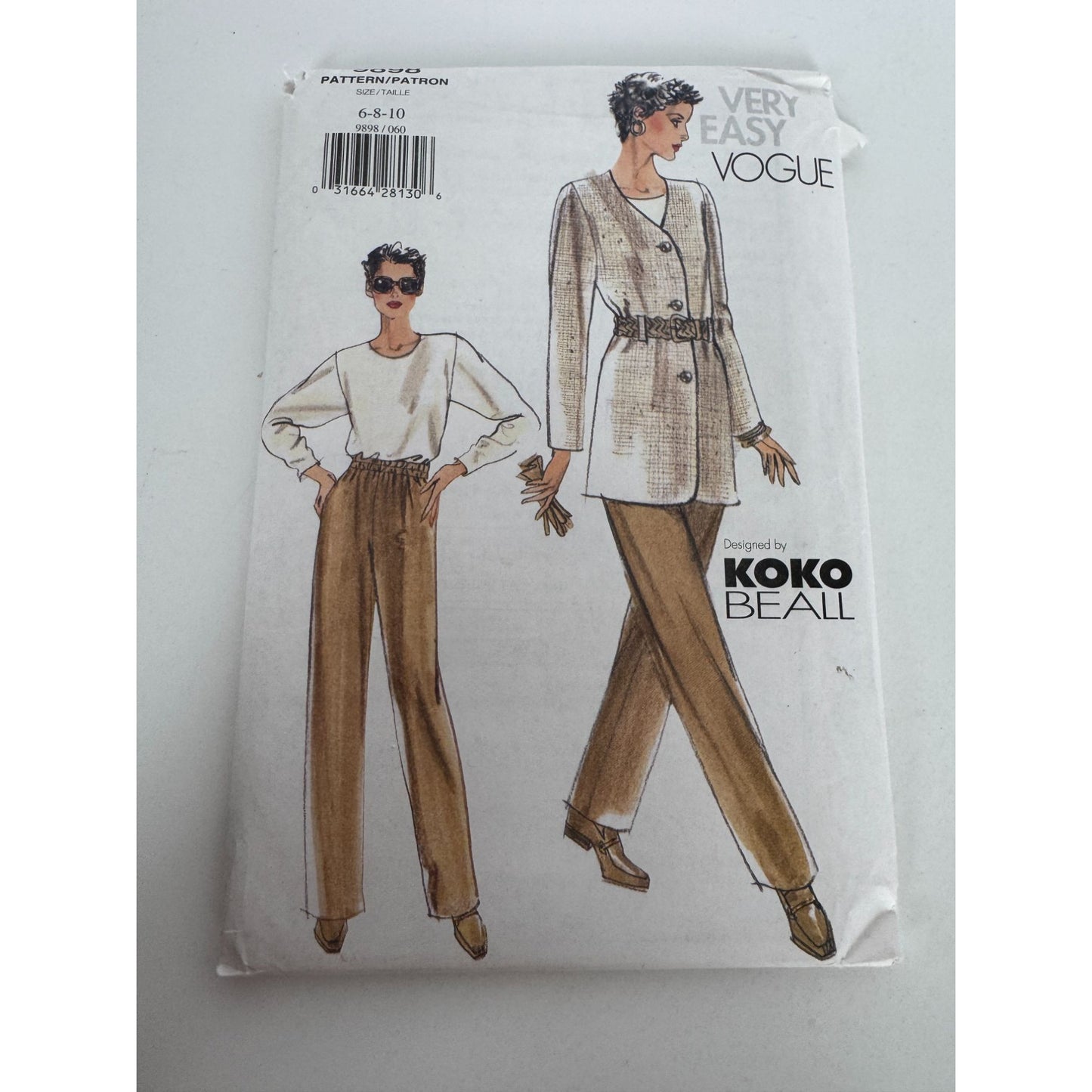 Vogue Sewing Pattern 9898 Misses Jacket Top Pants Work Outfit Size 6 8 10 Uncut