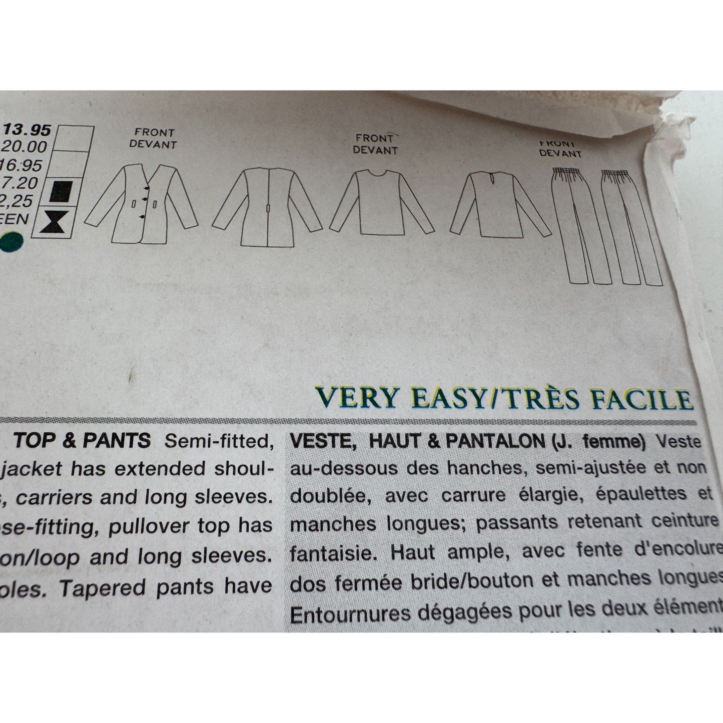 Vogue Sewing Pattern 9898 Misses Jacket Top Pants Work Outfit Size 6 8 10 Uncut