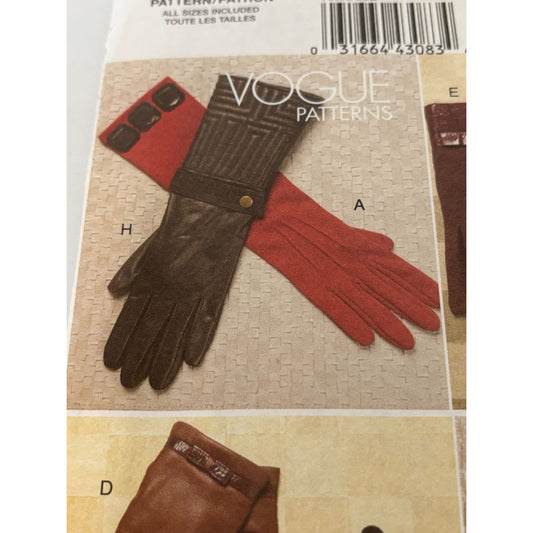 Vogue Sewing Pattern V8608 Accessories Gloves Unlined S M L Winter Driving Uncut