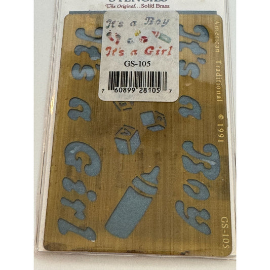 American Traditional Solid Brass Stencil Baby Announcement Words It's A Boy Girl