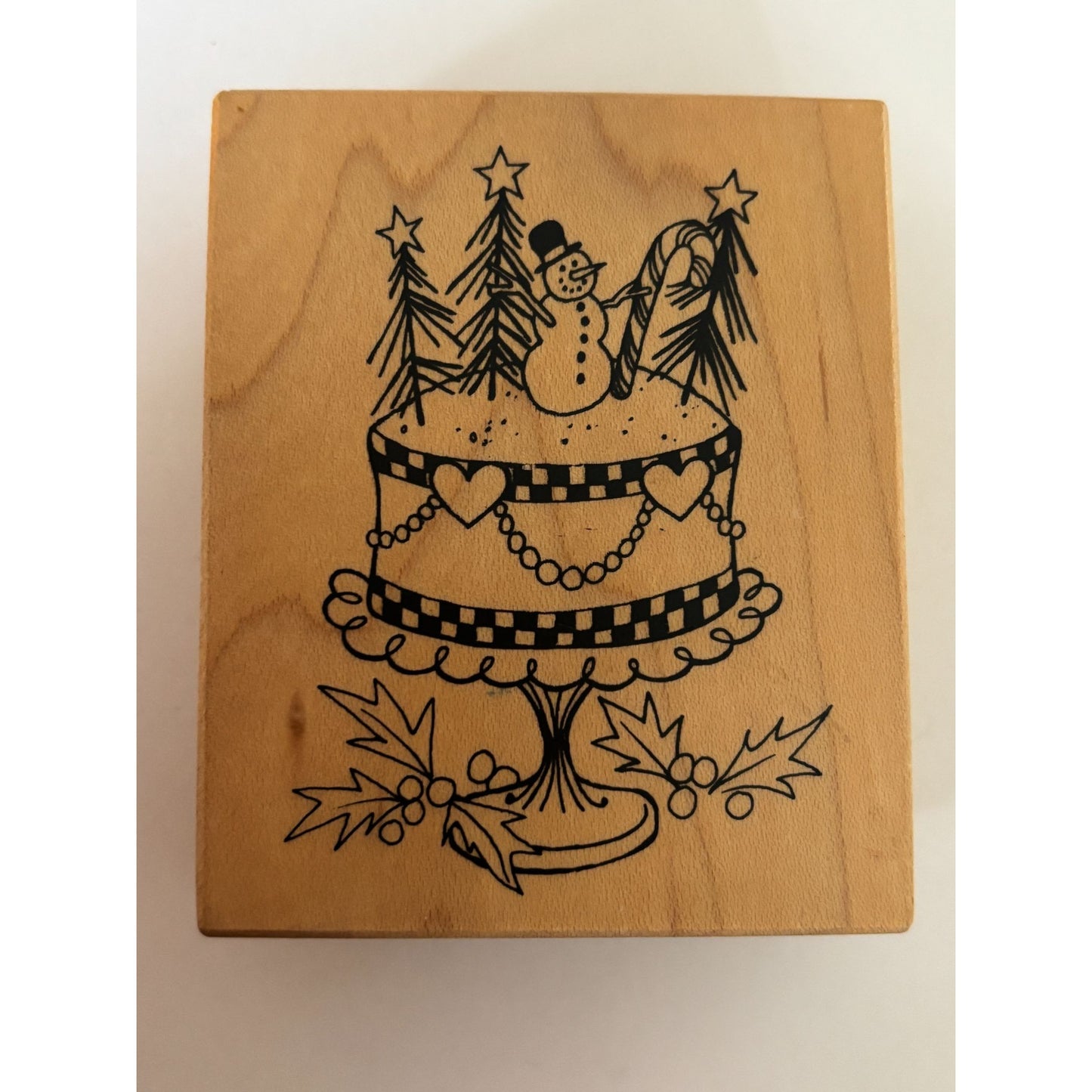 PSX Christmas Cake Rubber Stamp Snowman Holiday Dessert Baking Wood Mounted Craft