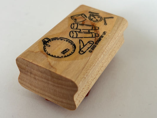 Stampin Up Rubber Stamp Scouting Tools Camping Canteen Compass Survival Wooden