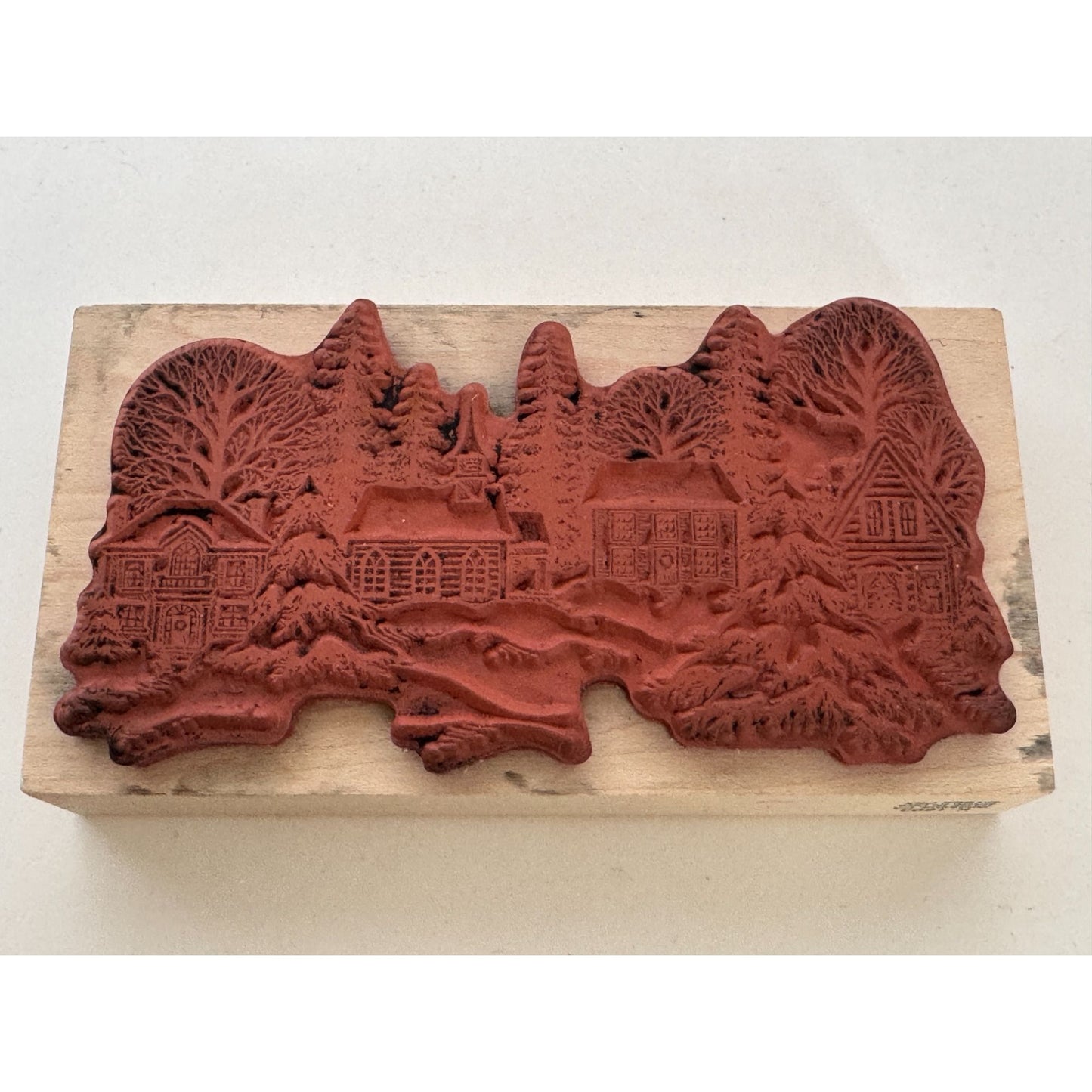 PSX Rubber Stamp Winter Village Scene Church Houses Snow Christmas Holiday K1603