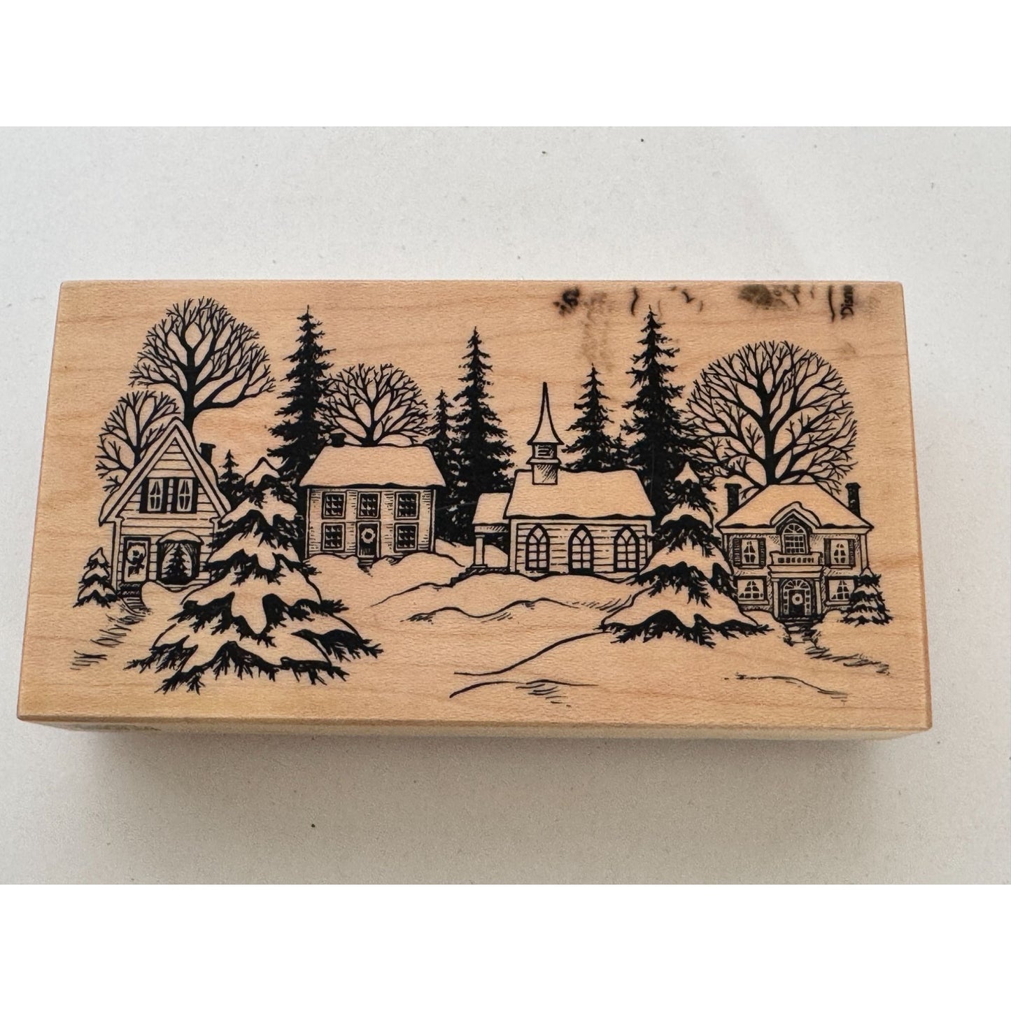 PSX Rubber Stamp Winter Village Scene Church Houses Snow Christmas Holiday K1603