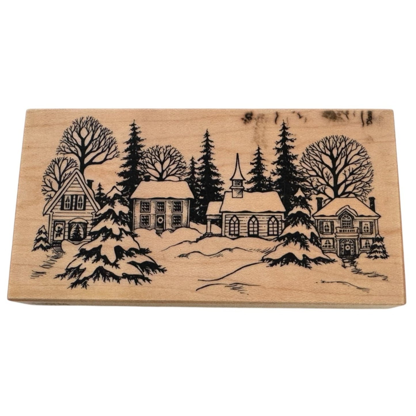 PSX Rubber Stamp Winter Village Scene Church Houses Snow Christmas Holiday K1603