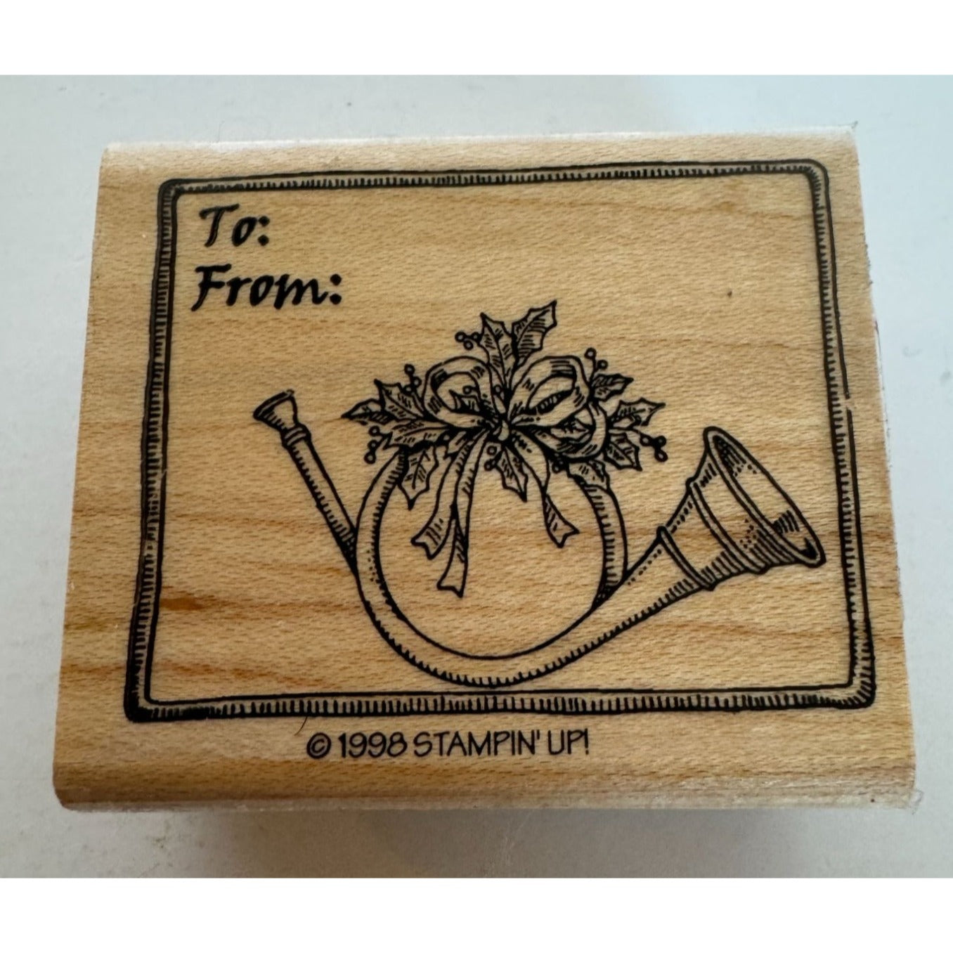 Stampin Up Rubber Stamp Christmas Gift Tag Card Making French Horn Holly To From