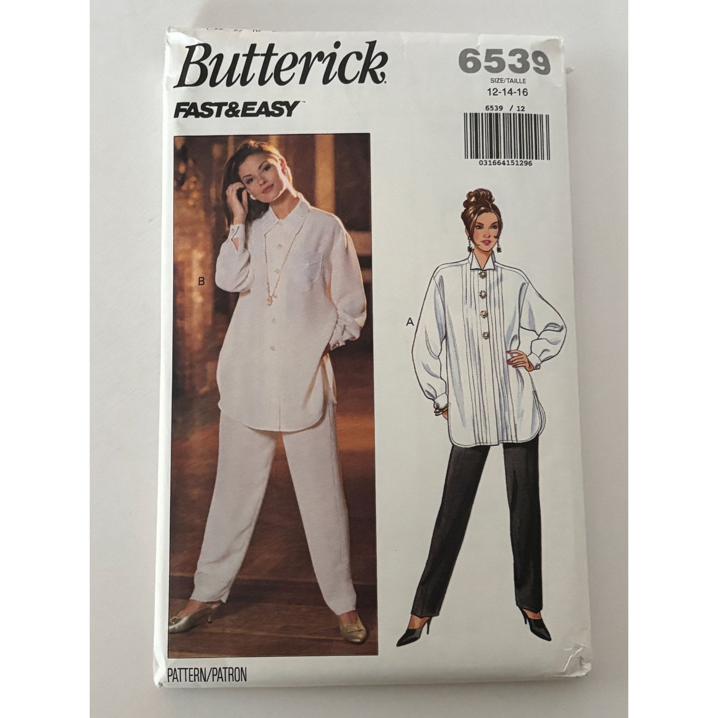 Butterick Sewing Pattern 6539 90s Minimalist Shirt Pants Quiet Luxury Capsule Wardrobe 12-16 Uncut