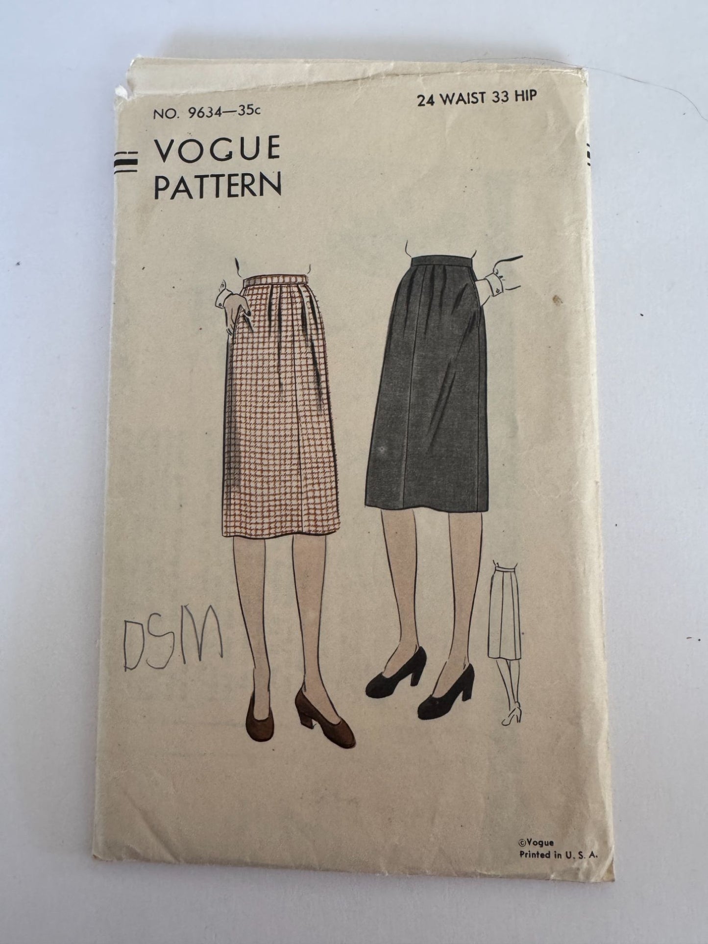Vogue Sewing Pattern 9634 5-Piece Skirt Vintage 1940s Easy Waist 24 WWII Era 40s