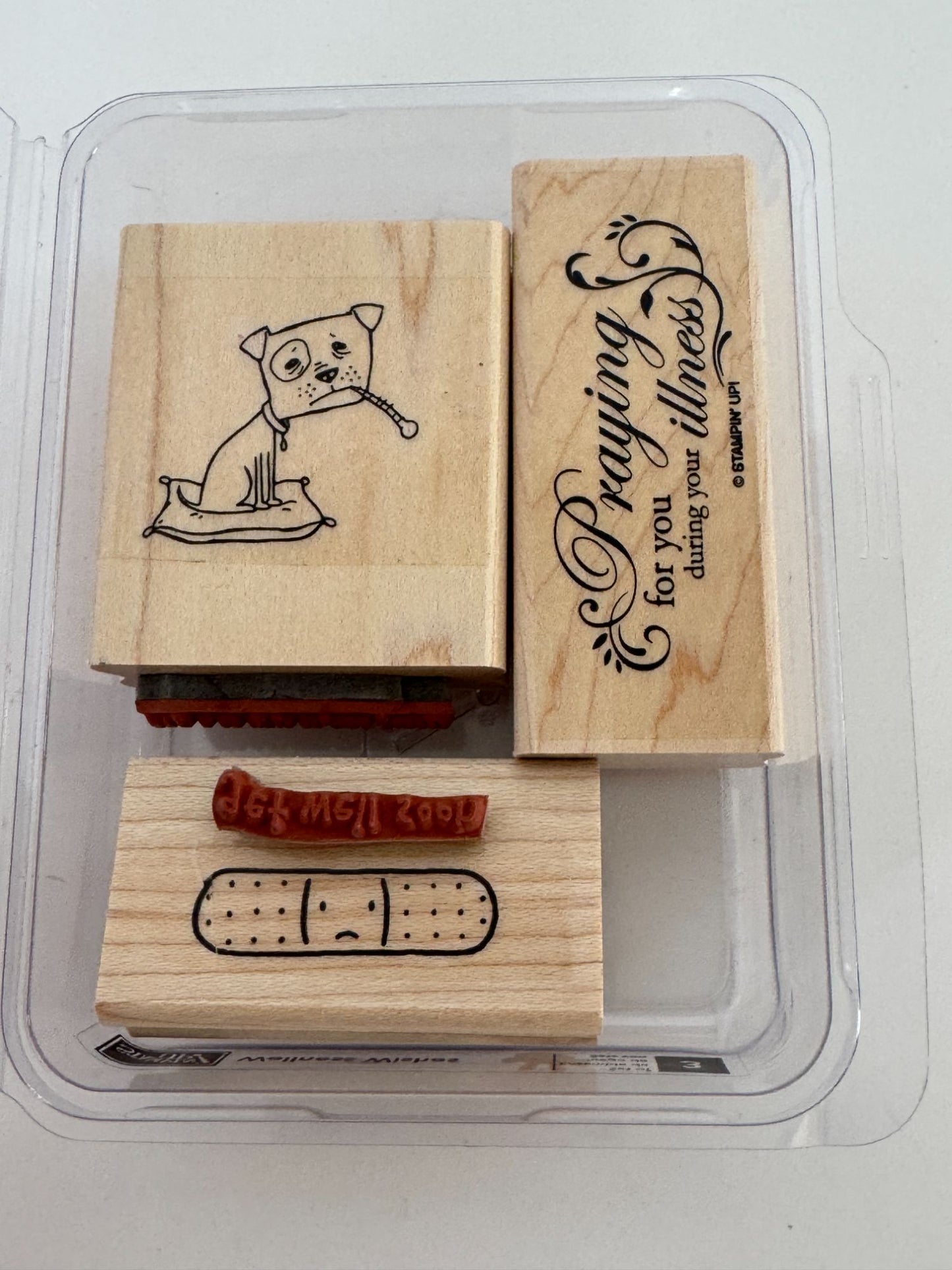 Stampin Up Rubber Stamps Wellness Wishes Get Well Soon Sick as Dog Funny Words