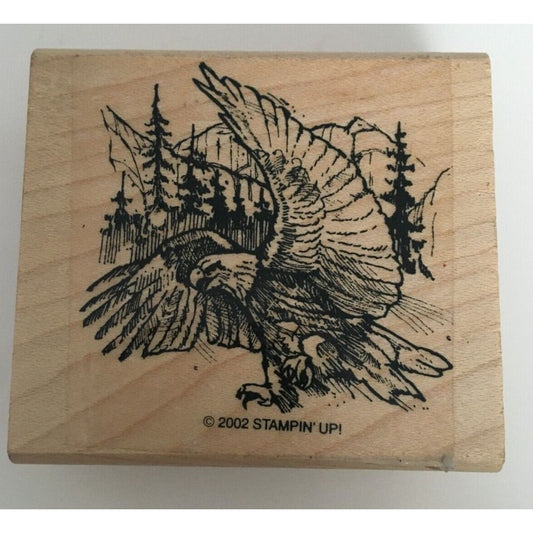 Stampin Up Rubber Stamp Flying Bald Eagle Forest Pine Trees Mountains Patriotic