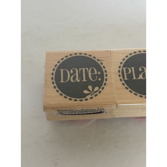 Hampton Art Rubber Stamp Set Invitation Date Place Time Circles