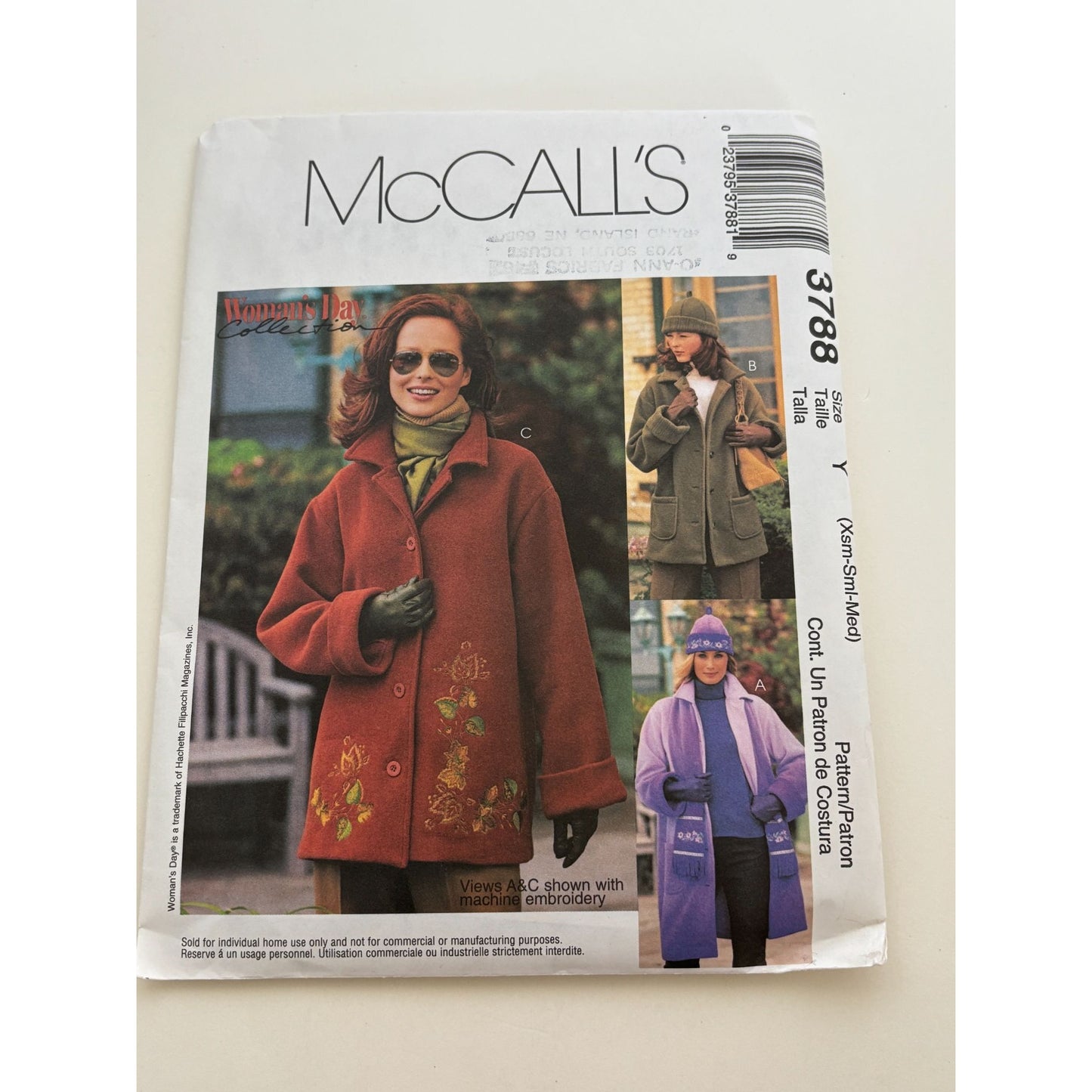 McCalls Sewing Pattern 3788 Winter Fleece Jackets Hats Scarf Misses XS S M 4-14