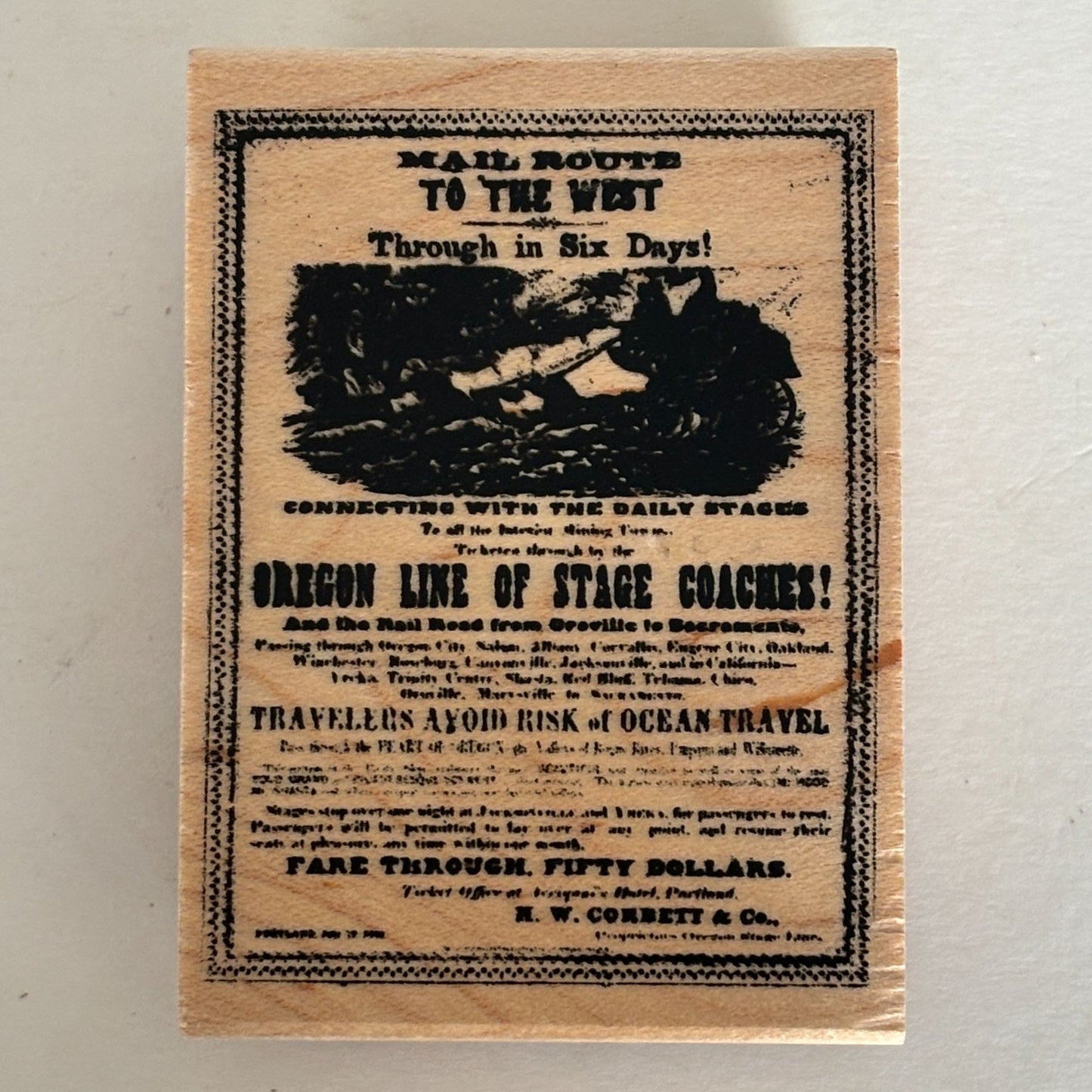 Club Stamp Rubber Stamp Mail Route to the West Vintage Advertisement Oregon Line Stagecoach