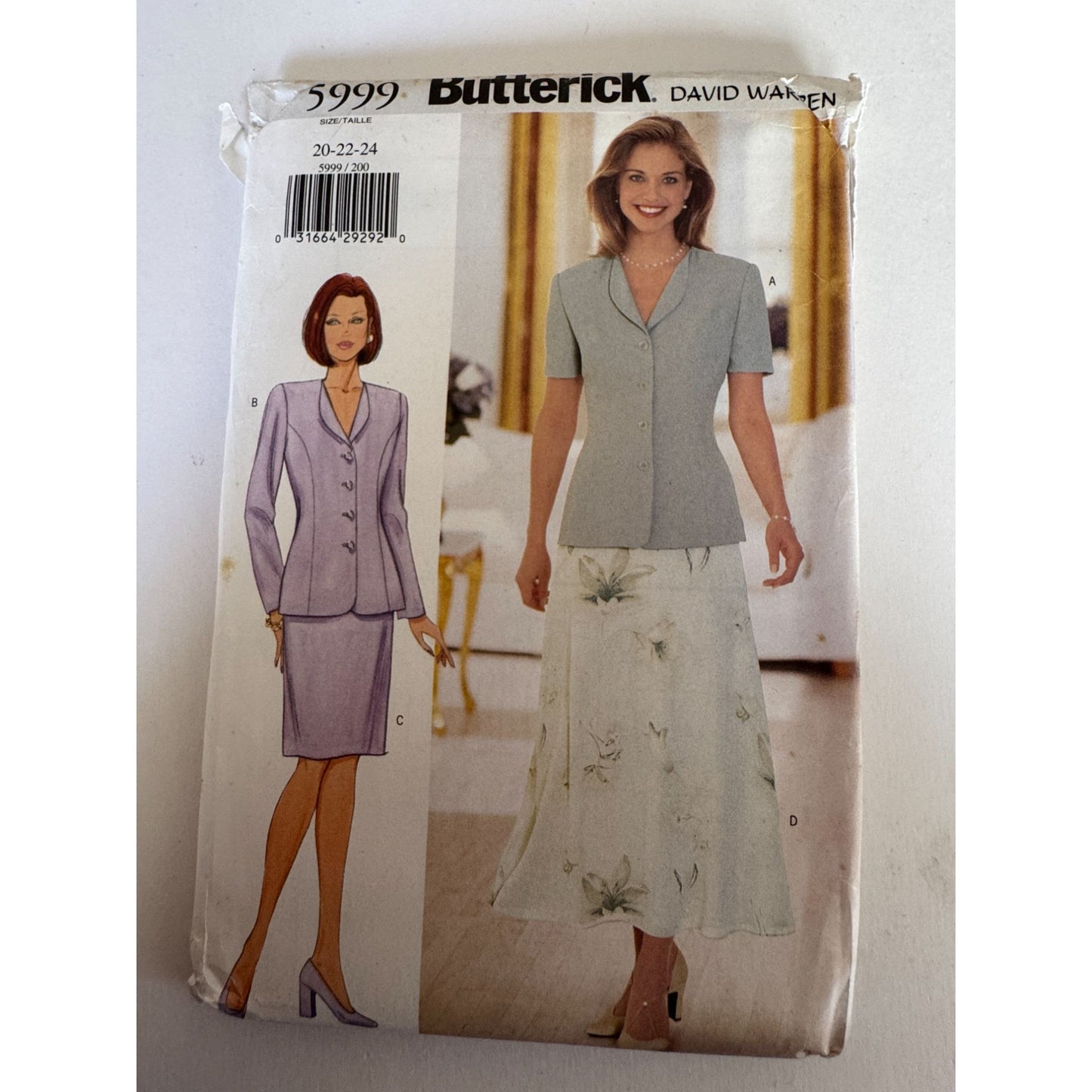 Vtg 90s Jacket Skirt Suit Sewing Pattern Butterick 5999 Officewear 20-24 UC