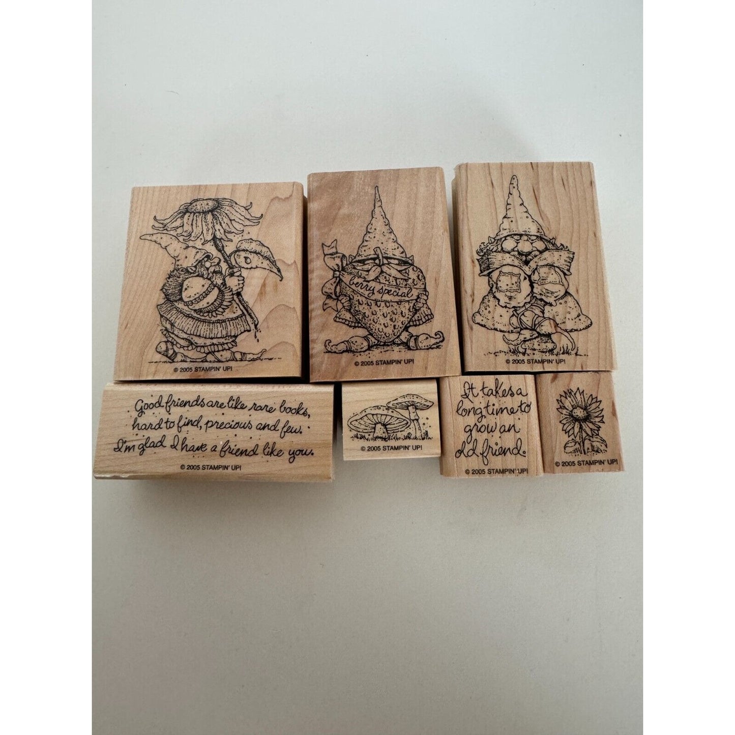 Stampin Up Rubber Stamp Knobbly Gnomes Reader Mushrooms Grow Friend Card Making