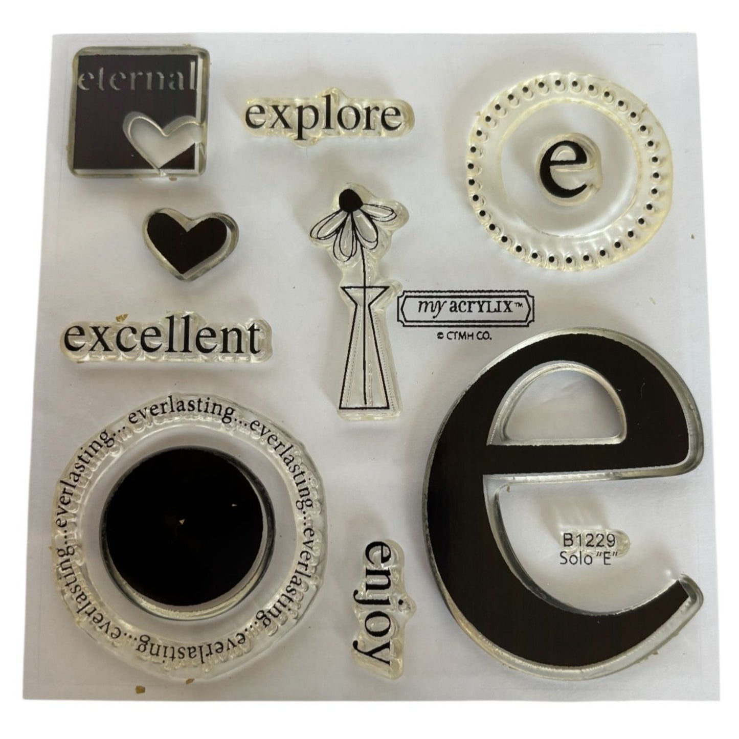 CTMH Clear Stamp Set My Acrylix Solo E Letter Monogram Excellent Explore Enjoy