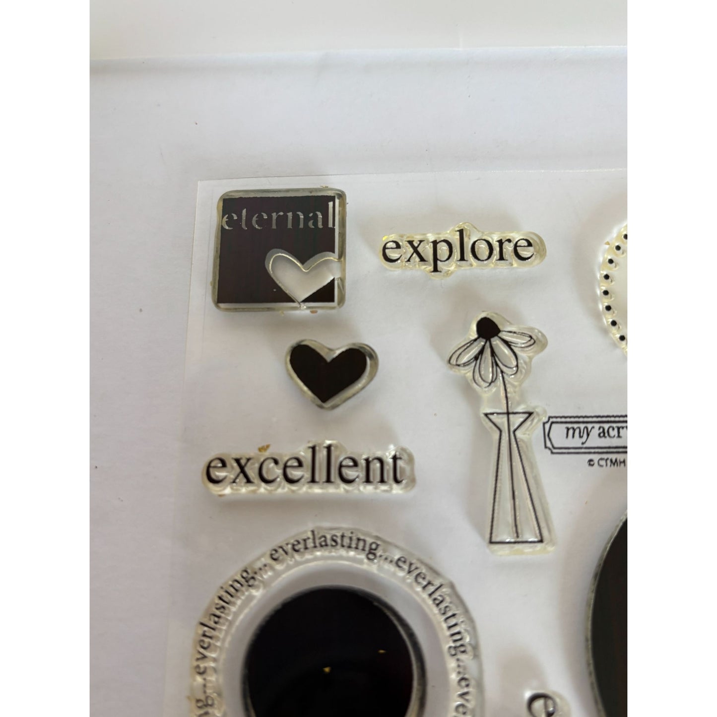 CTMH Clear Stamp Set My Acrylix Solo E Letter Monogram Excellent Explore Enjoy