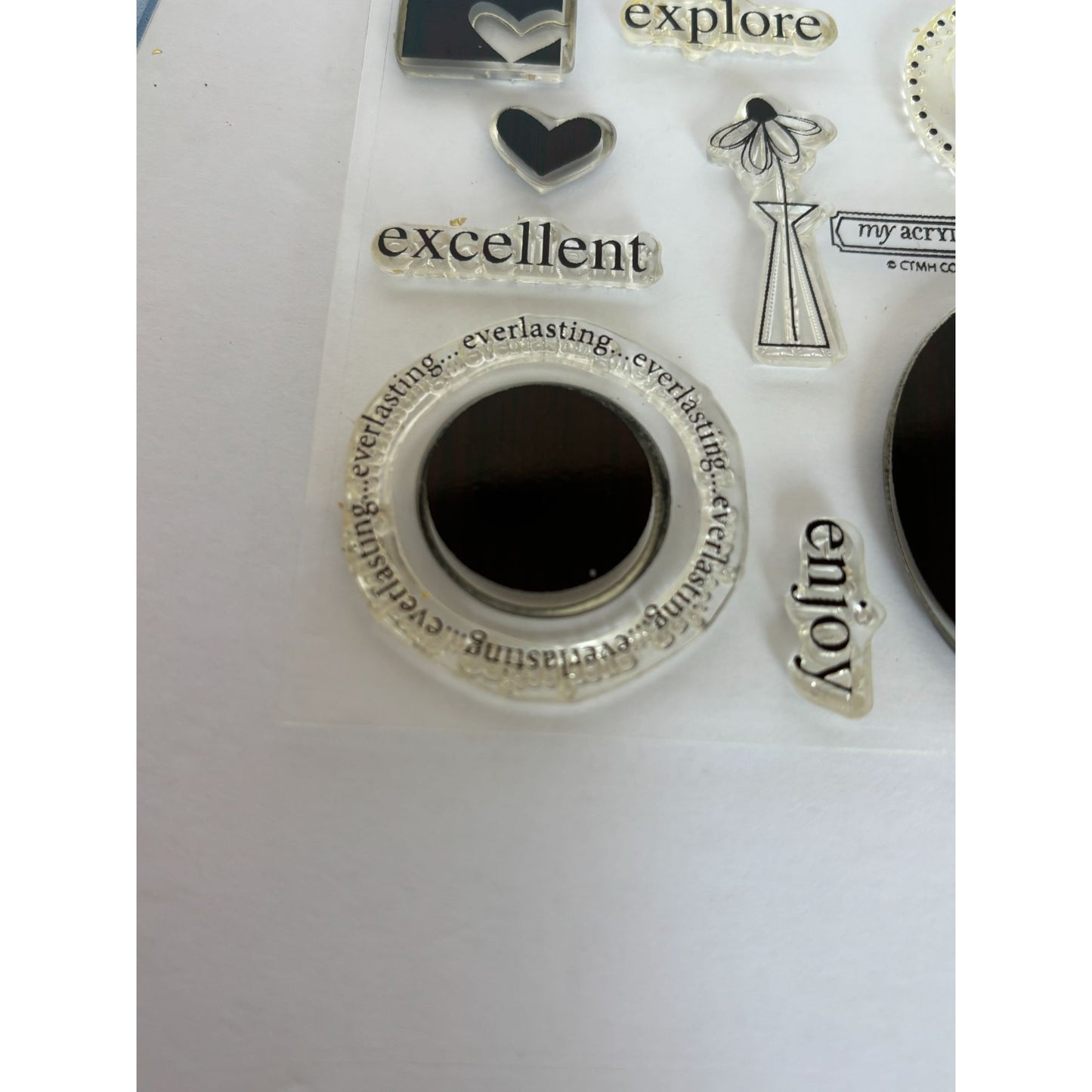 CTMH Clear Stamp Set My Acrylix Solo E Letter Monogram Excellent Explore Enjoy