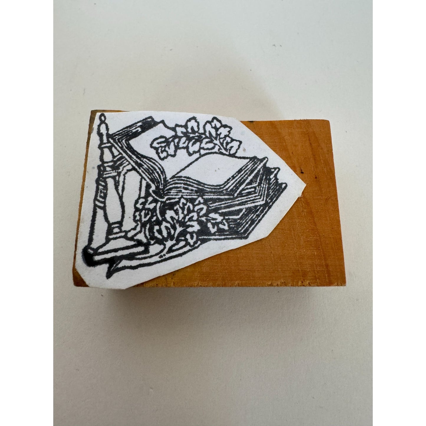 Rubber Stamp Open Book With Candle and Ivy Book Lover Literature Card Making Art