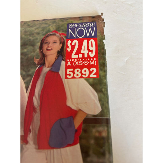 Butterick Sewing Pattern 5892 Athletic Jacket Pants Uncut Workout Casual 6-14 UC