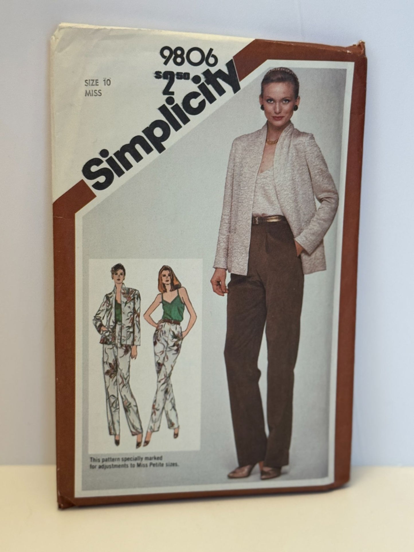 Simplicity Sewing Pattern 9806 Jacket Tapered Pants Camisole Outfit 10 UC 1980s