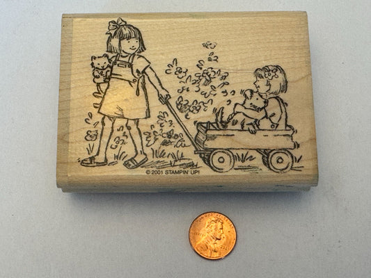 Stampin Up Rubber Stamp Girls Friends Wagon Dog Cat Friendship Card Making Craft