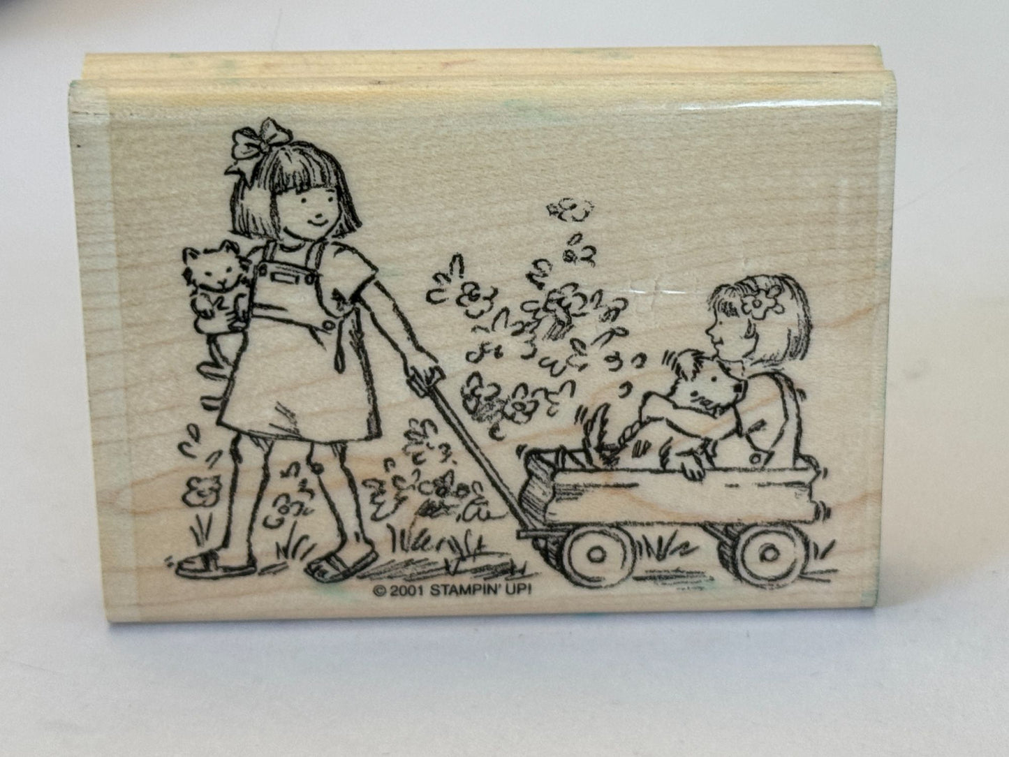 Stampin Up Rubber Stamp Girls Friends Wagon Dog Cat Friendship Card Making Craft