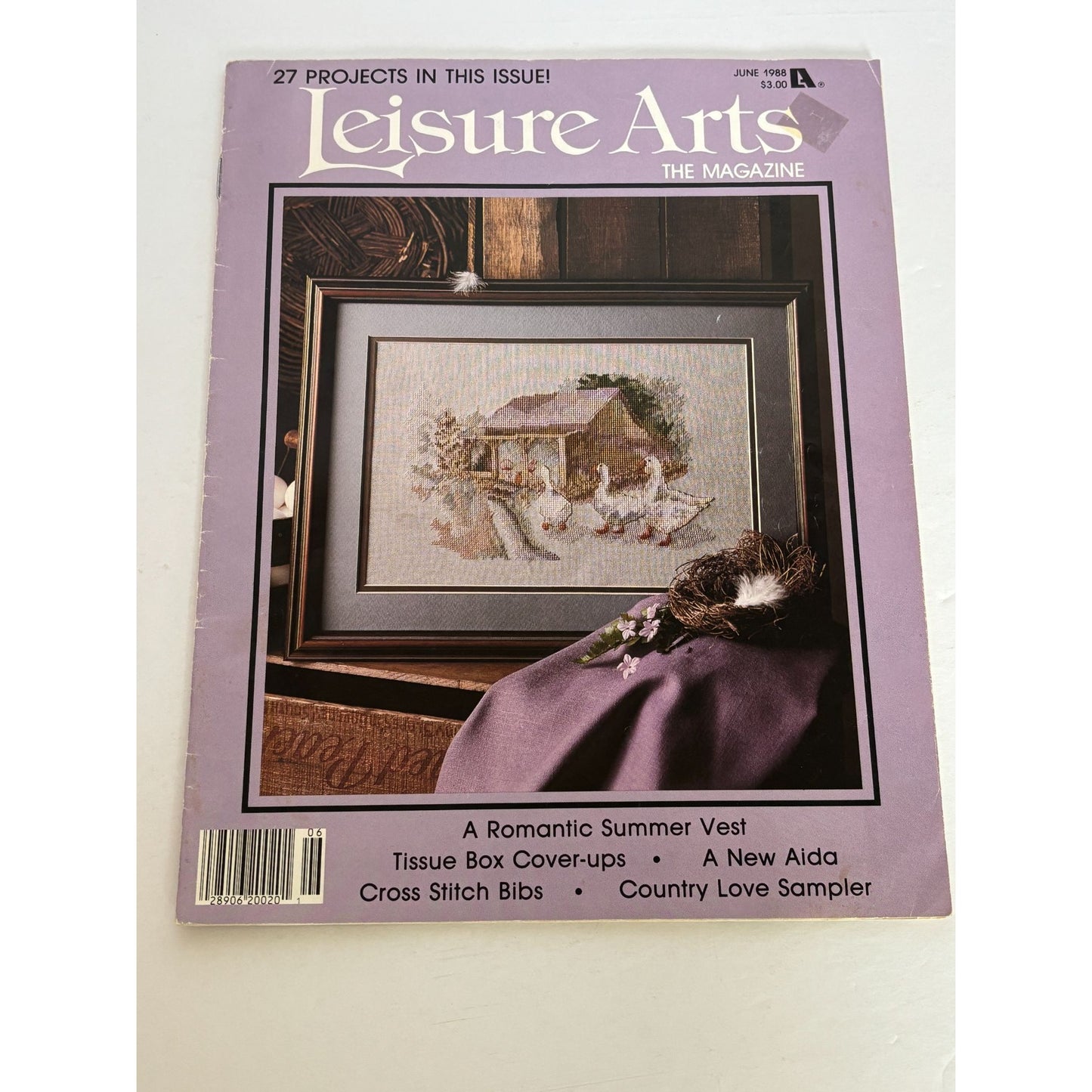 Leisure Arts Magazine June 1988 Goose Sheep Animals Cross Stitch Craft Knitting