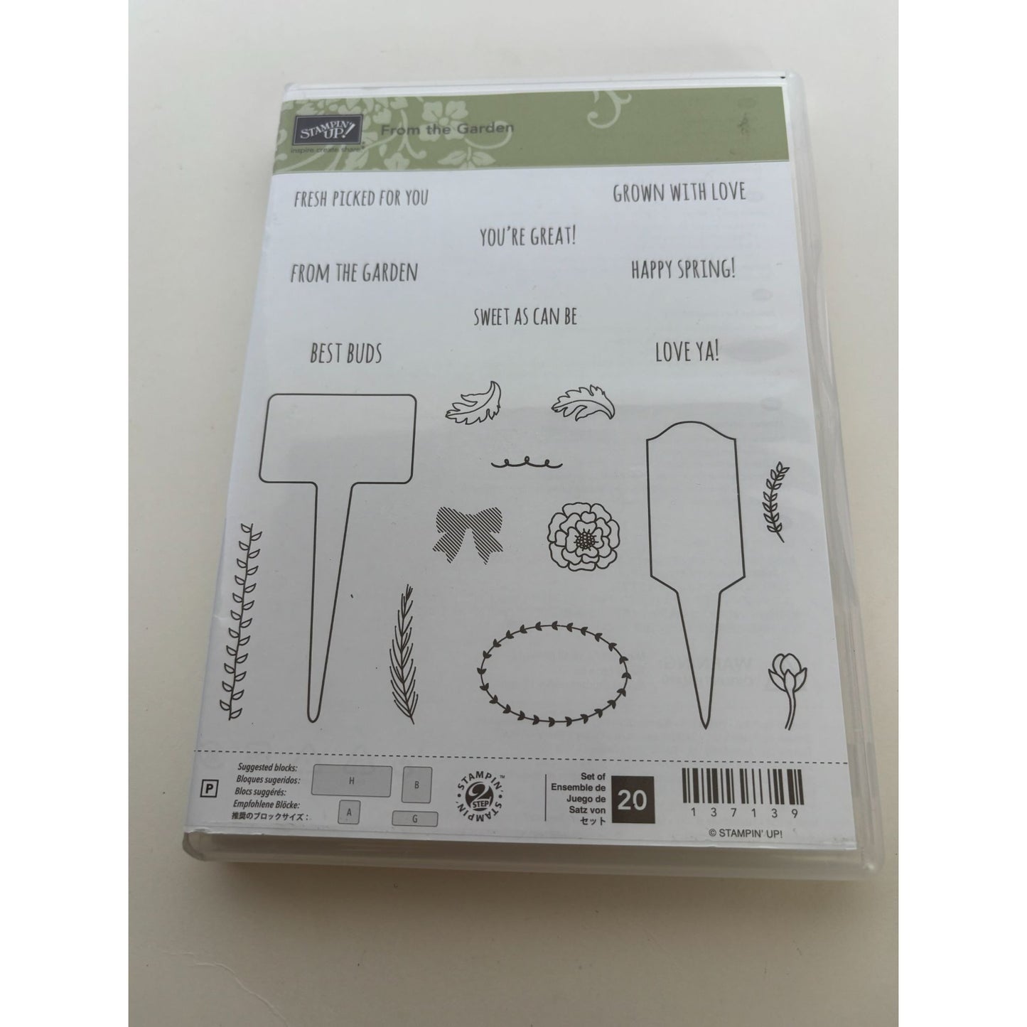 Stampin Up From The Garden Photopolymer Stamps Set Plant Markers Best Buds Pun