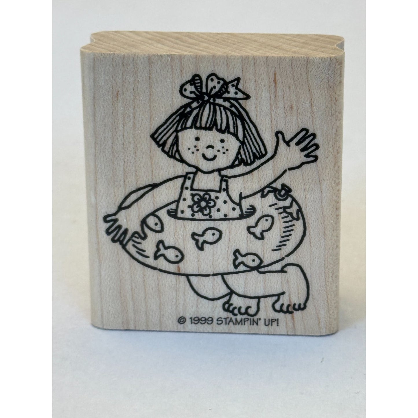 Stampin Up Rubber Stamp Girl With Swim Tube Swimming Pool Summer Vacation Fish