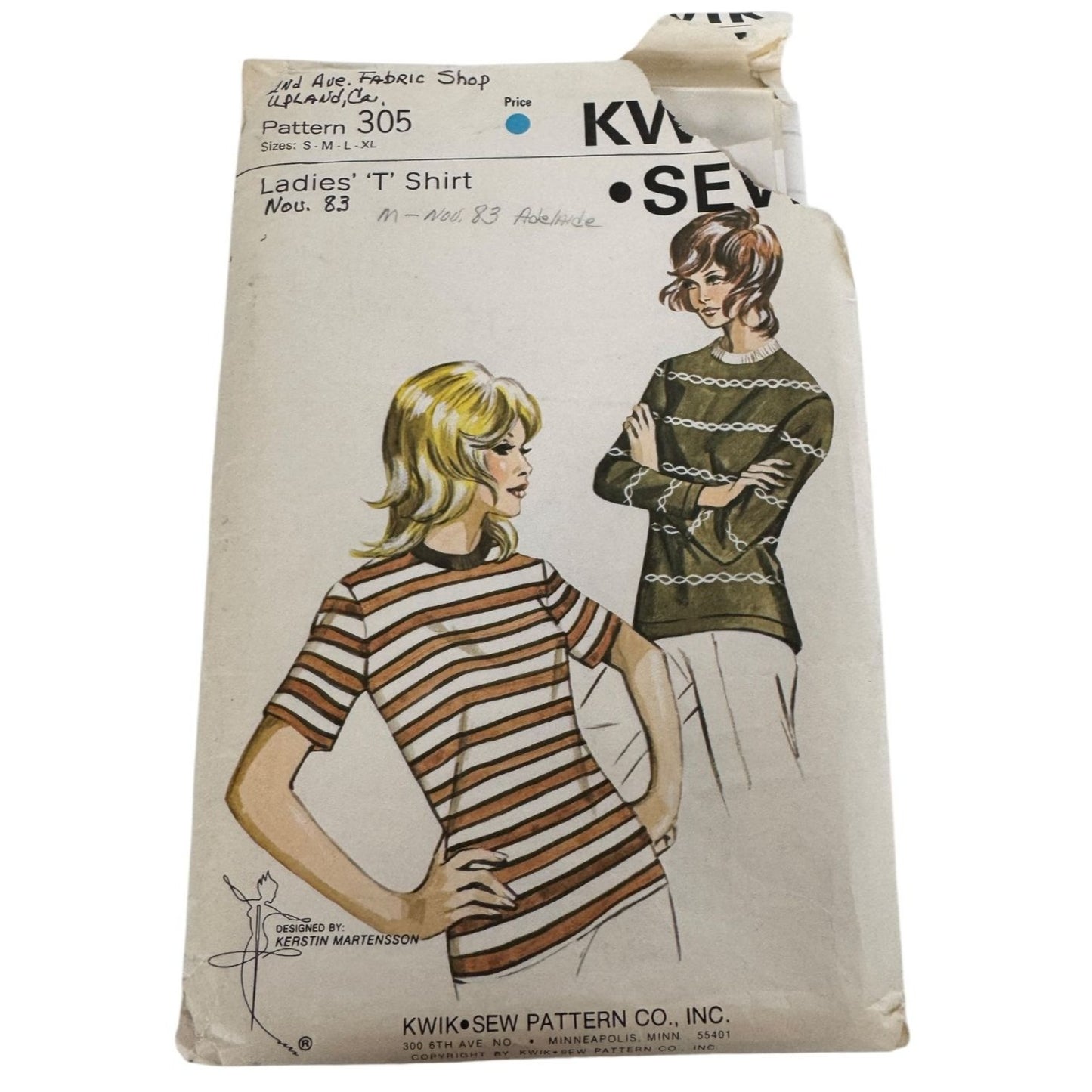 Kwik Sew Sewing Pattern 305 Ladies Crew Neck T-Shirt Top Casual Shirt S-XL Uncut