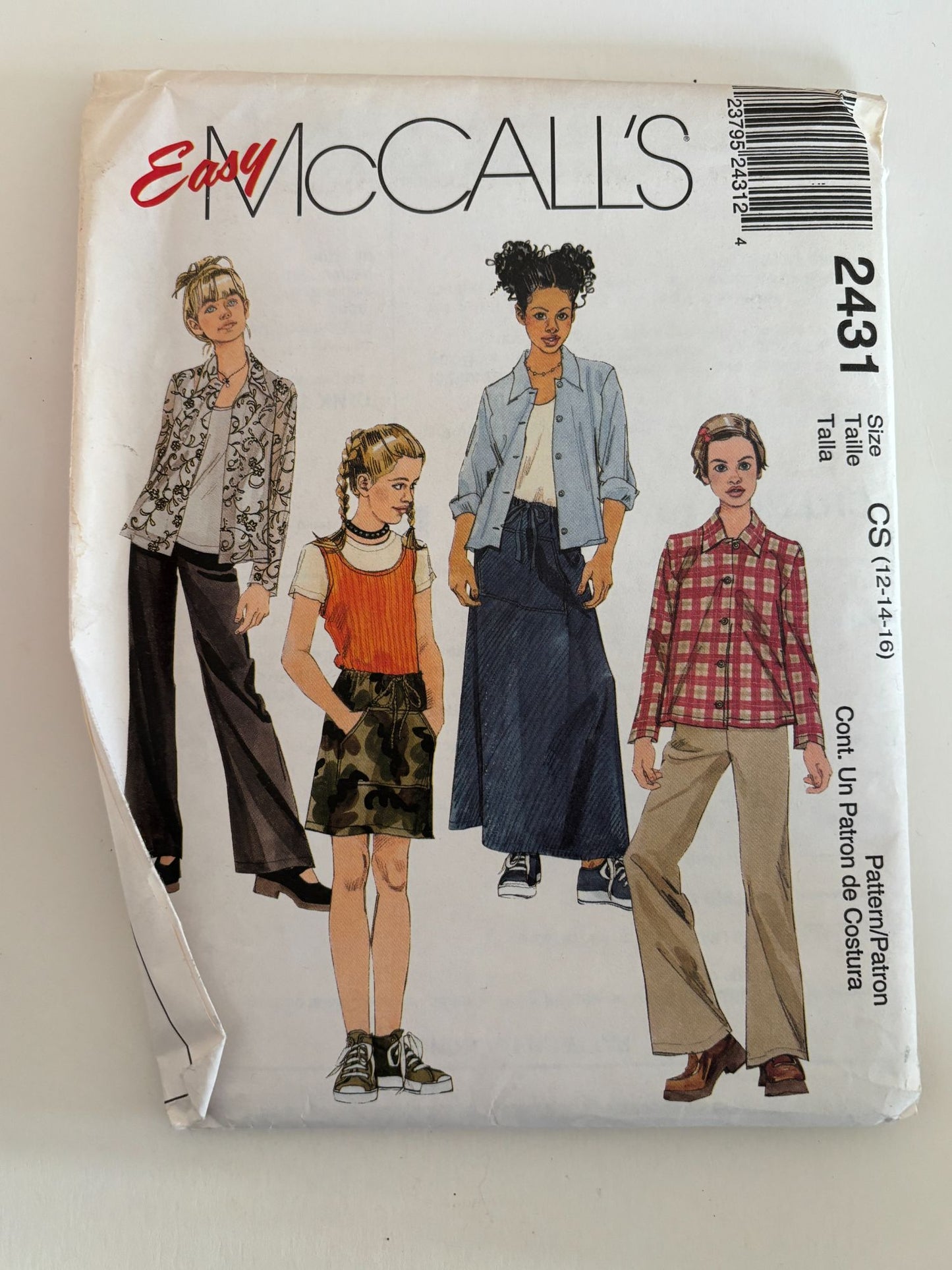 McCalls Sewing Pattern 2431 Girls Shirt Tank Top Pants Drawstring Skirt 12 14 16