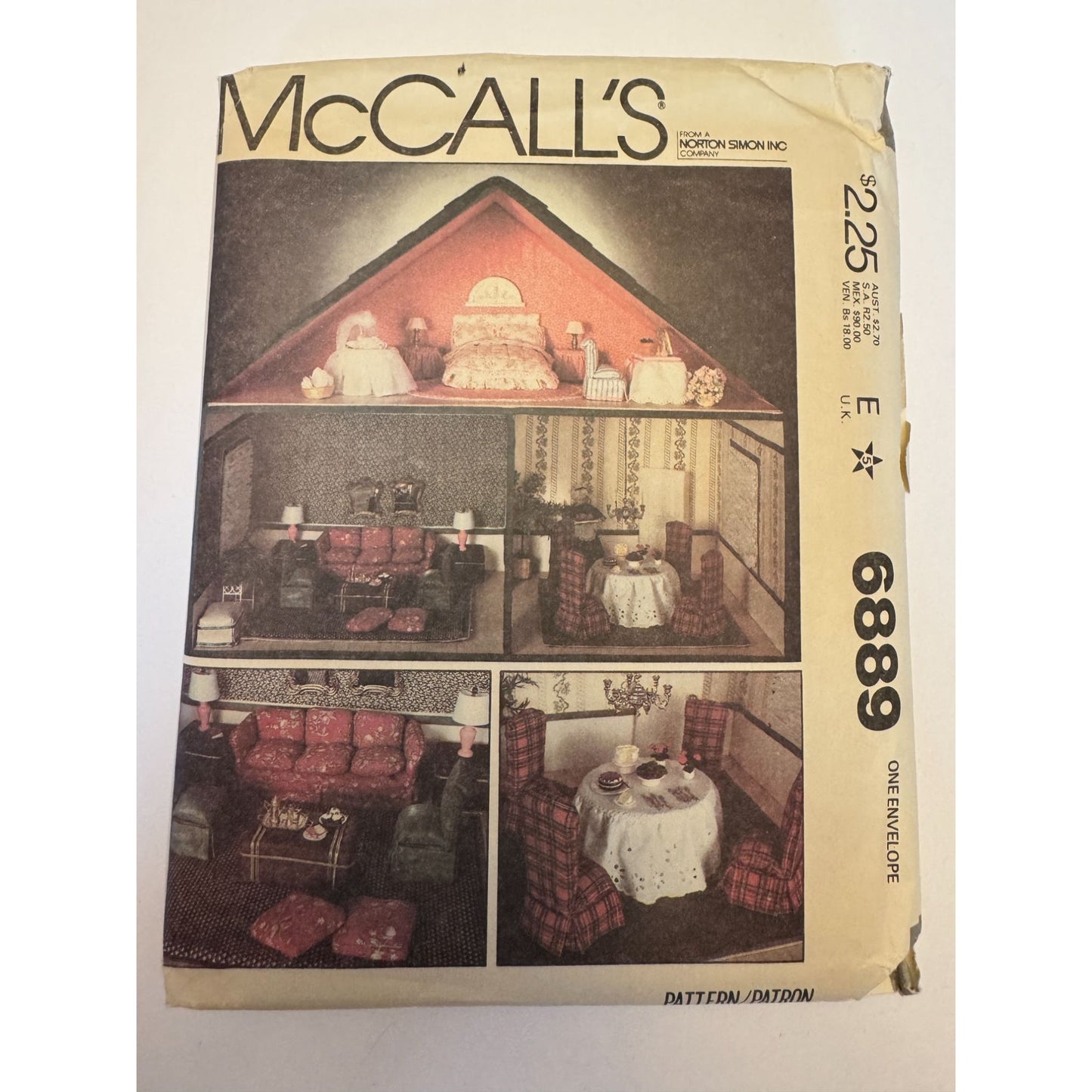 McCalls Sewing Pattern 6889 Dollhouse Rooms Furniture Dining Room Bedroom Decor Uncut