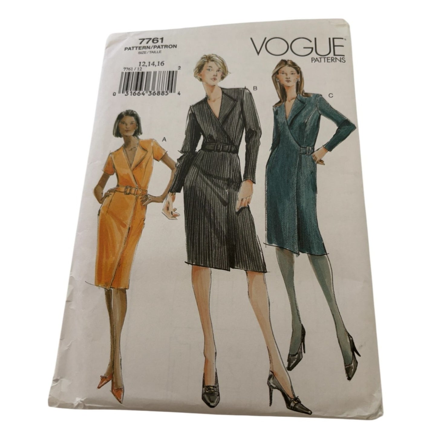 Vogue Sewing Pattern 7761 Semi-Fitted Wrap A-Line Dress Sizes 12 14 16 Easy UC