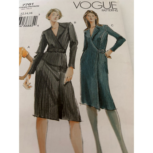 Vogue Sewing Pattern 7761 Semi-Fitted Wrap A-Line Dress Sizes 12 14 16 Easy UC