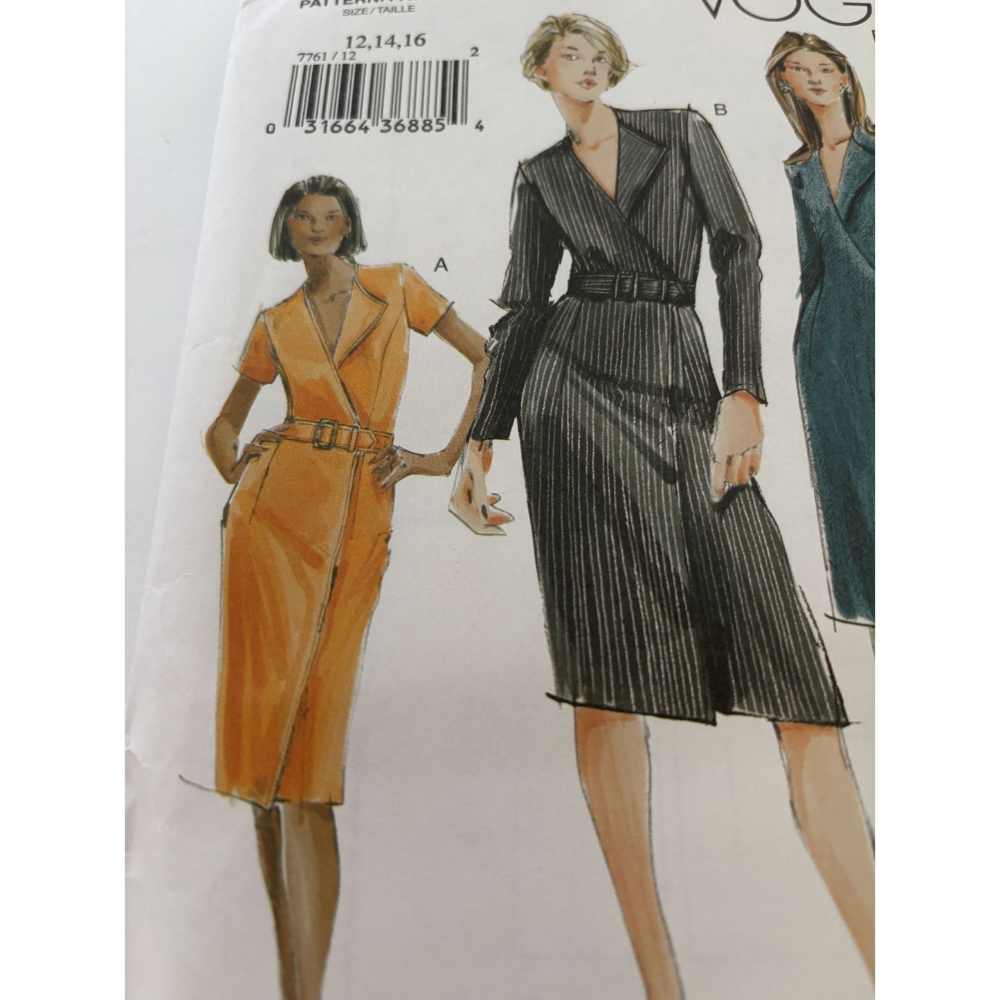 Vogue Sewing Pattern 7761 Semi-Fitted Wrap A-Line Dress Sizes 12 14 16 Easy UC