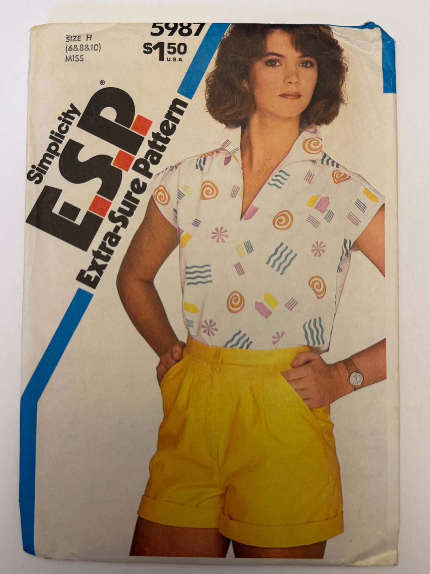 Simplicity Sewing Pattern 5987 Shorts Shirt 1980s Summer Outfit ESP 6 8 10 Uncut