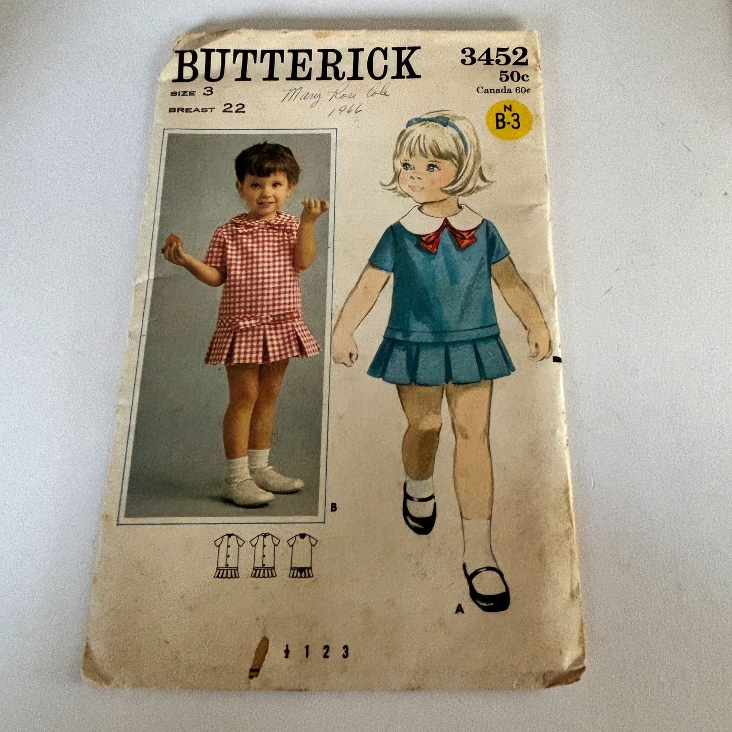 Butterick Sewing Pattern 3452 Toddler Dress Vintage 60s Mod Peter Pan Collar 3 Uncut