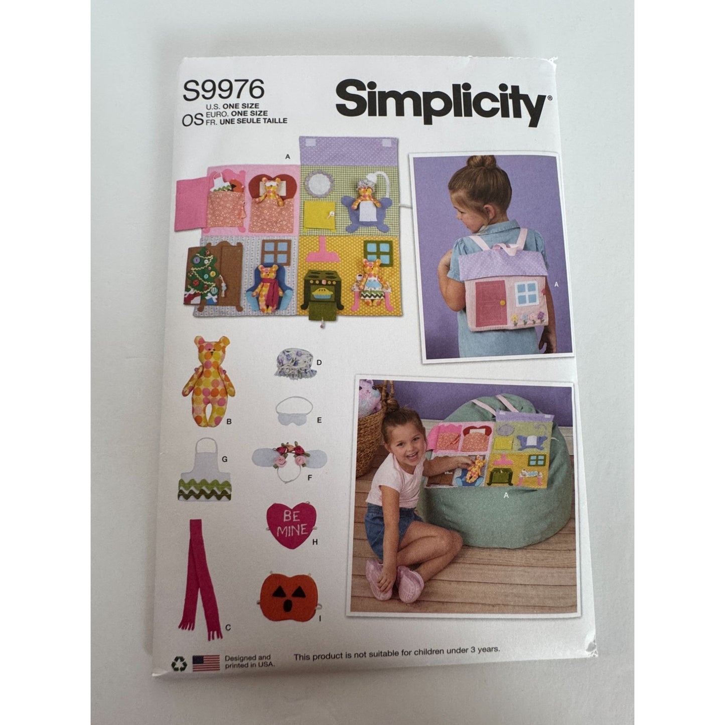 Simplicity Sewing Pattern S9976 Dollhouse Backpack Toy Set Bear Doll House Uncut