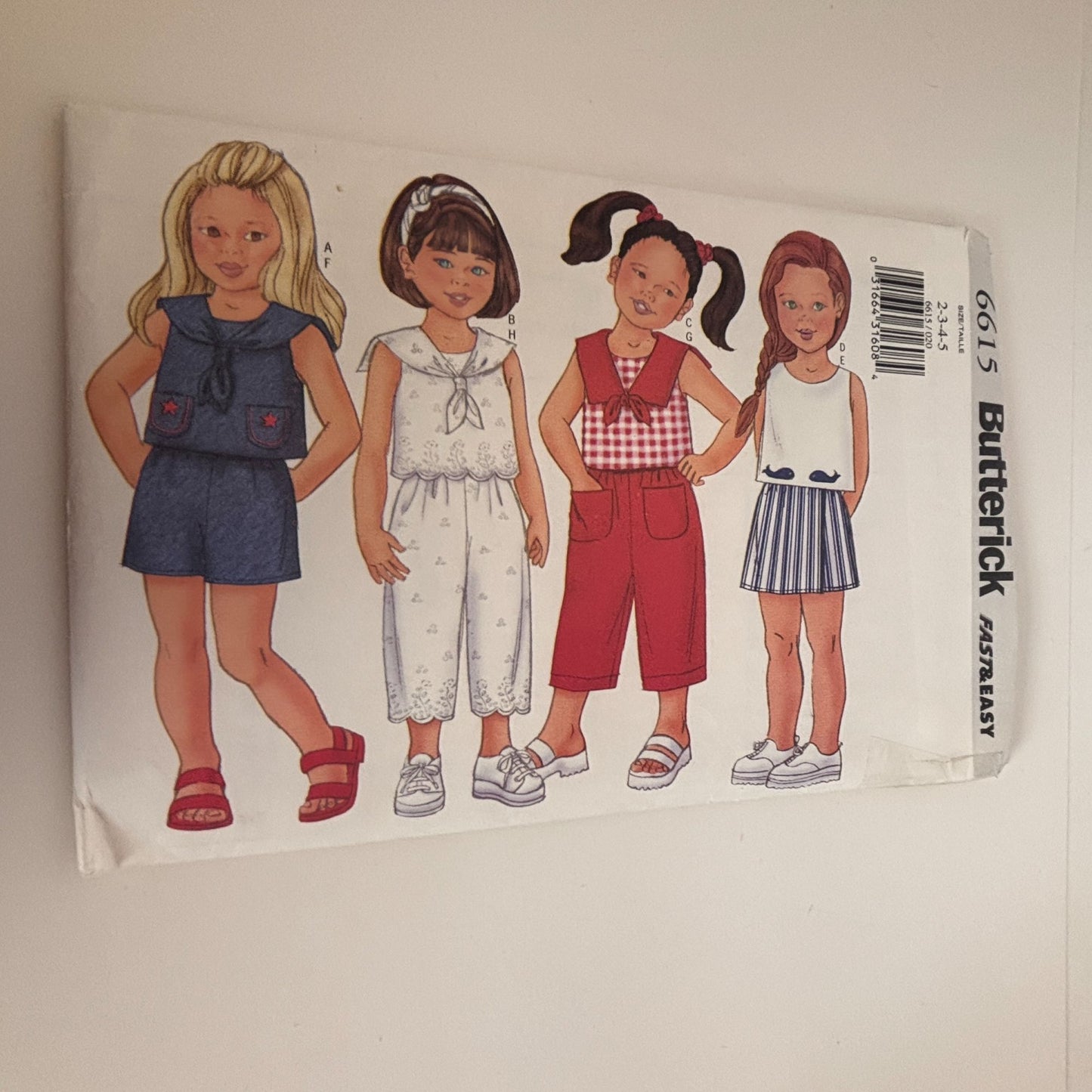 Butterick Sewing Pattern 6615 Girls Top Pants Shorts Summer Outfit CUT to size 5