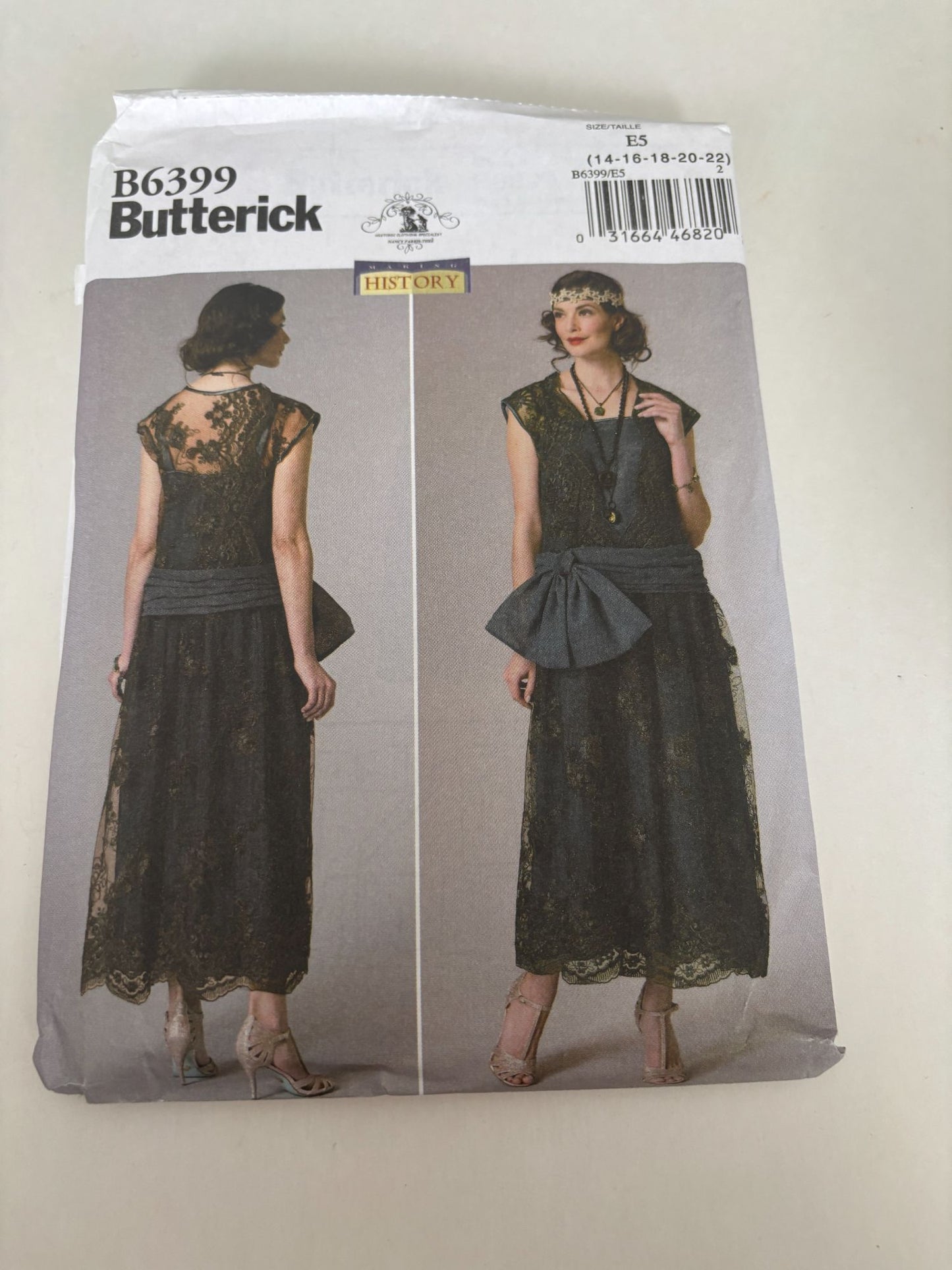 Butterick Sewing Pattern B6399 Historical 1920s Flapper Dress Costume 14-22 UC