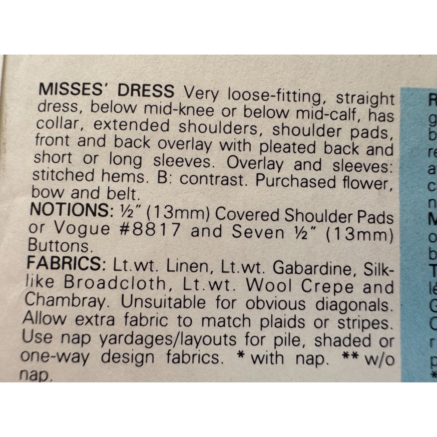 Very Easy Very Vogue Sewing Pattern 9371 Straight Dress Below Mid-Knee UC 6 8 10