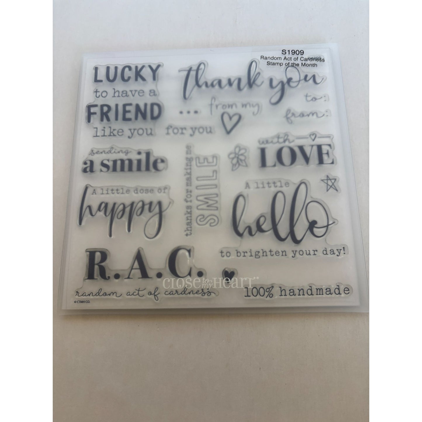 CTMH Acrylic Stamp Set Random Act of Cardness Handmade Card Making Words For You