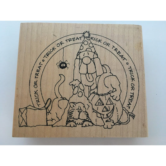 Inky Antics Rubber Stamp Trick or Treat Halloween Costume Dogs Puppy Spider Fun