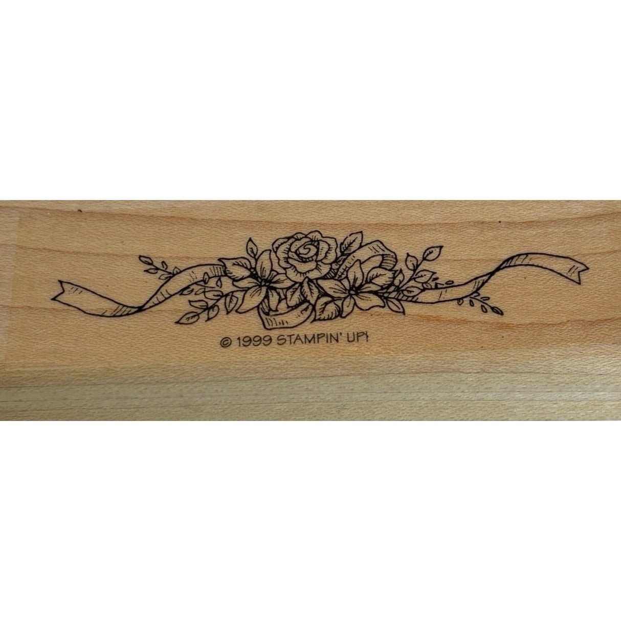 Stampin Up Wood Rubber Stamp Floral Rose Bouquet Edge Ribbon Wedding Card Making