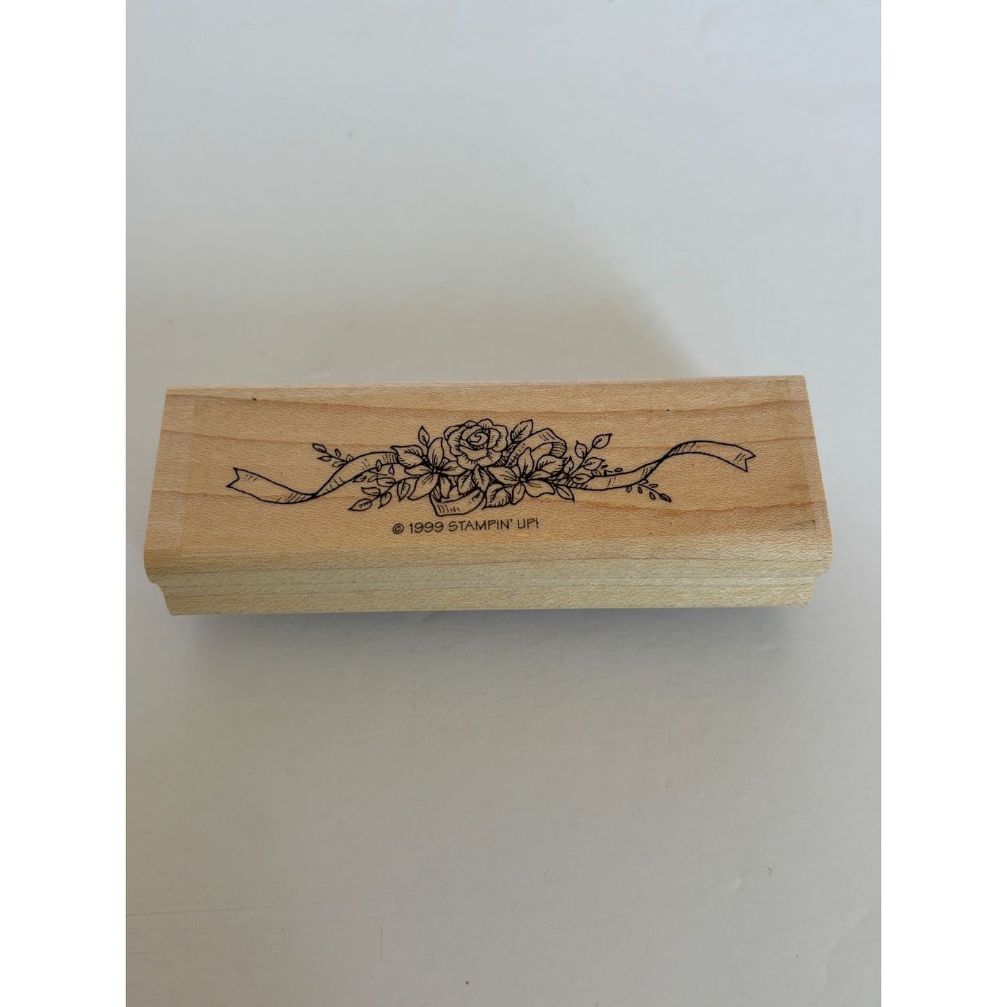 Stampin Up Wood Rubber Stamp Floral Rose Bouquet Edge Ribbon Wedding Card Making