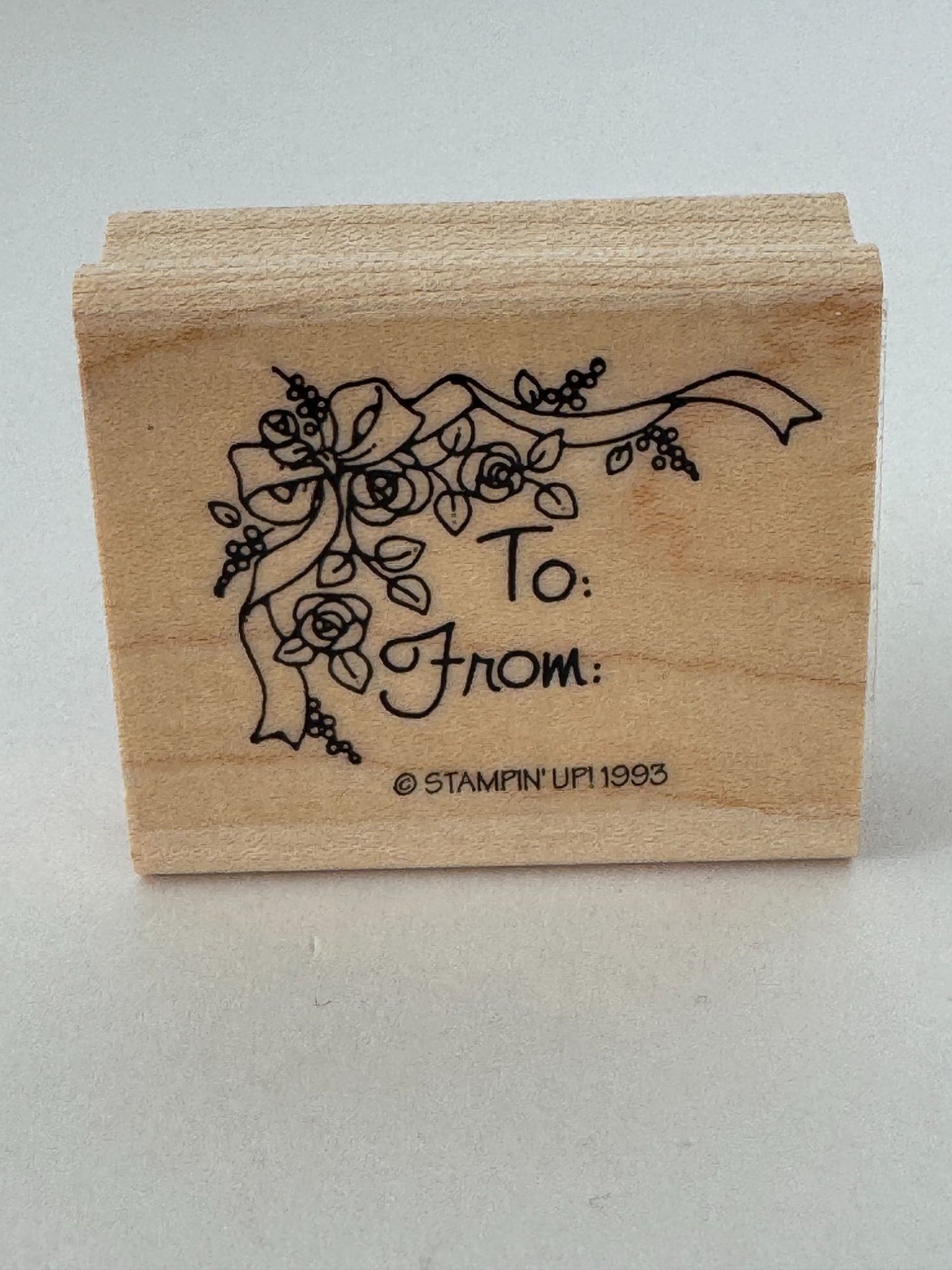 Stampin Up Rubber Stamp To From Ribbon Roses Gift Tag Card Wedding Mothers Day