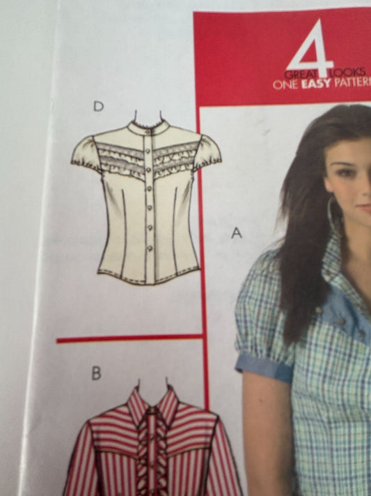 McCalls Sewing Pattern M5427 Western Shirt Blouse Top Button Front Size 6-14 UC