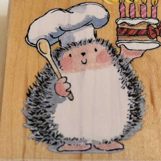 Penny Black Rubber Stamp A Winner Hedgehog Baker Birthday Card Making Cake 2353H