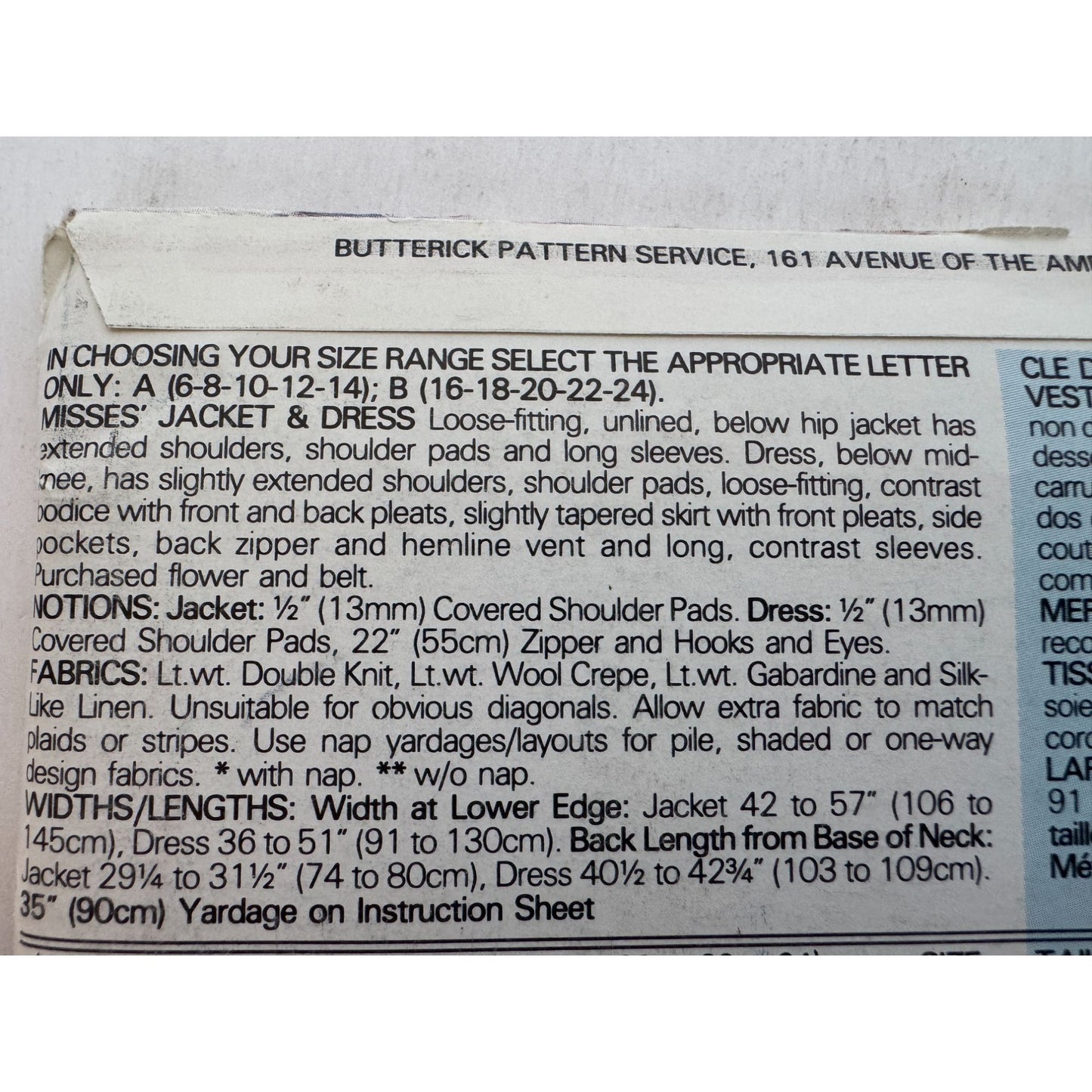 Butterick See and Sew Sewing Pattern 4275 Misses Suit Jacket Dress 6-14 UC 1980s